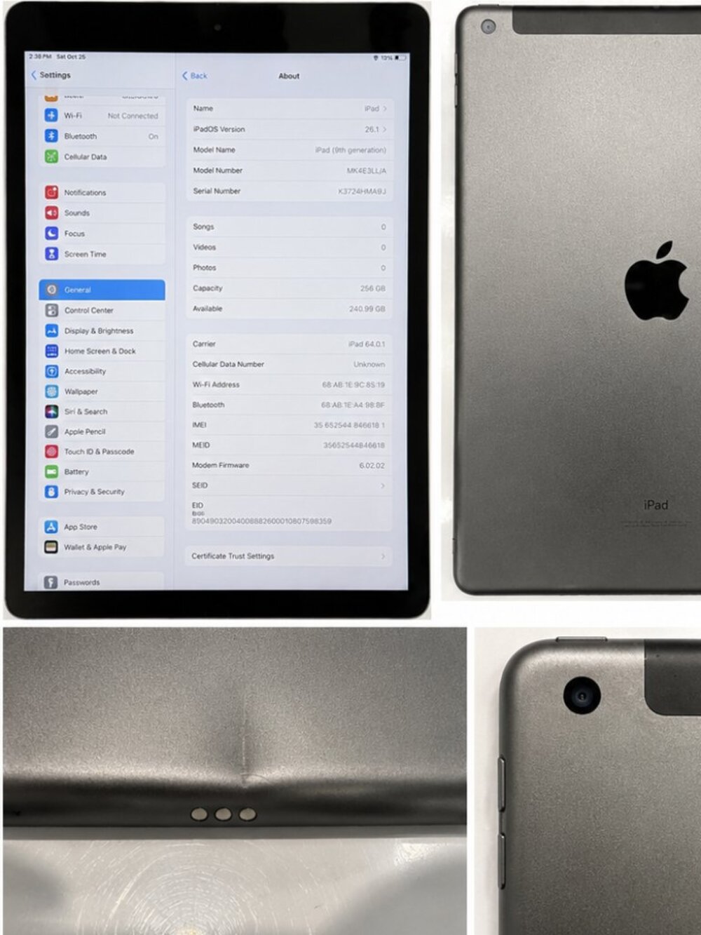 Apple iPad 10.2" 9th Gen 256GB Wi-Fi + Cellular Space Gray – Unlocked